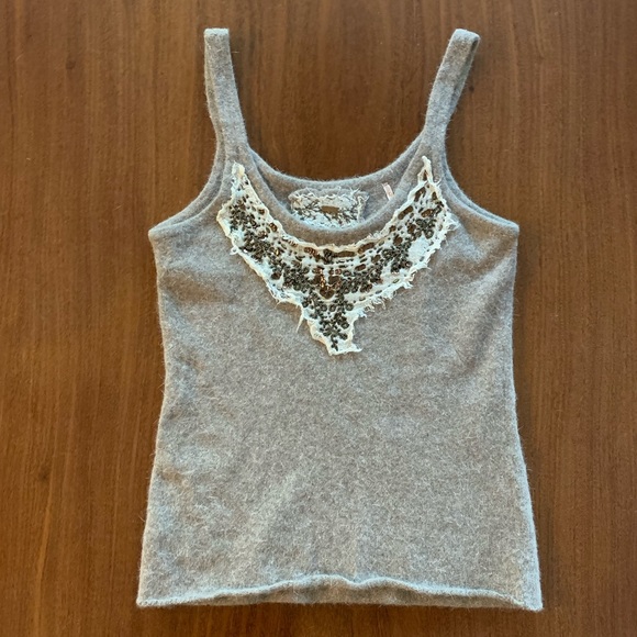 Free People Taupe Grey Sweater Tank Raw Edge XS - Picture 1 of 3